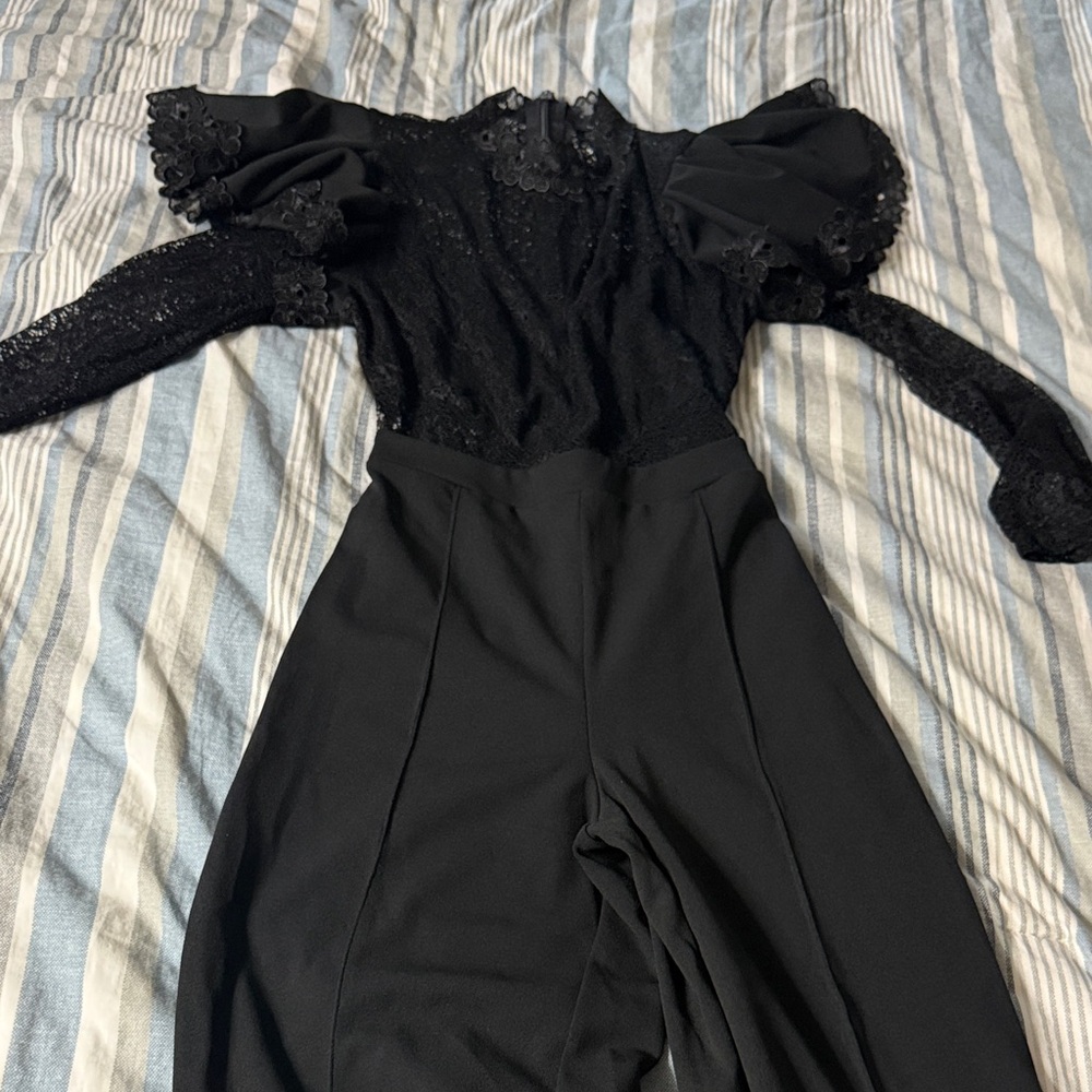 Frances Valentine Elegant Black Lace Jumpsuit
